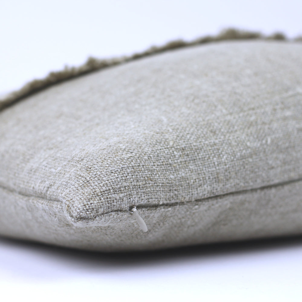 Linen Pillow Cover - Lumbar - Natural with Frayed Decoration - 12 x 20 - Stonewashed - Thick Linen