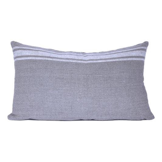 Linen Pillow Cover - Lumbar - Natural with Basic Light Natural Stripes  - 12 x 20 - Stonewashed - Luxury Thick Linen