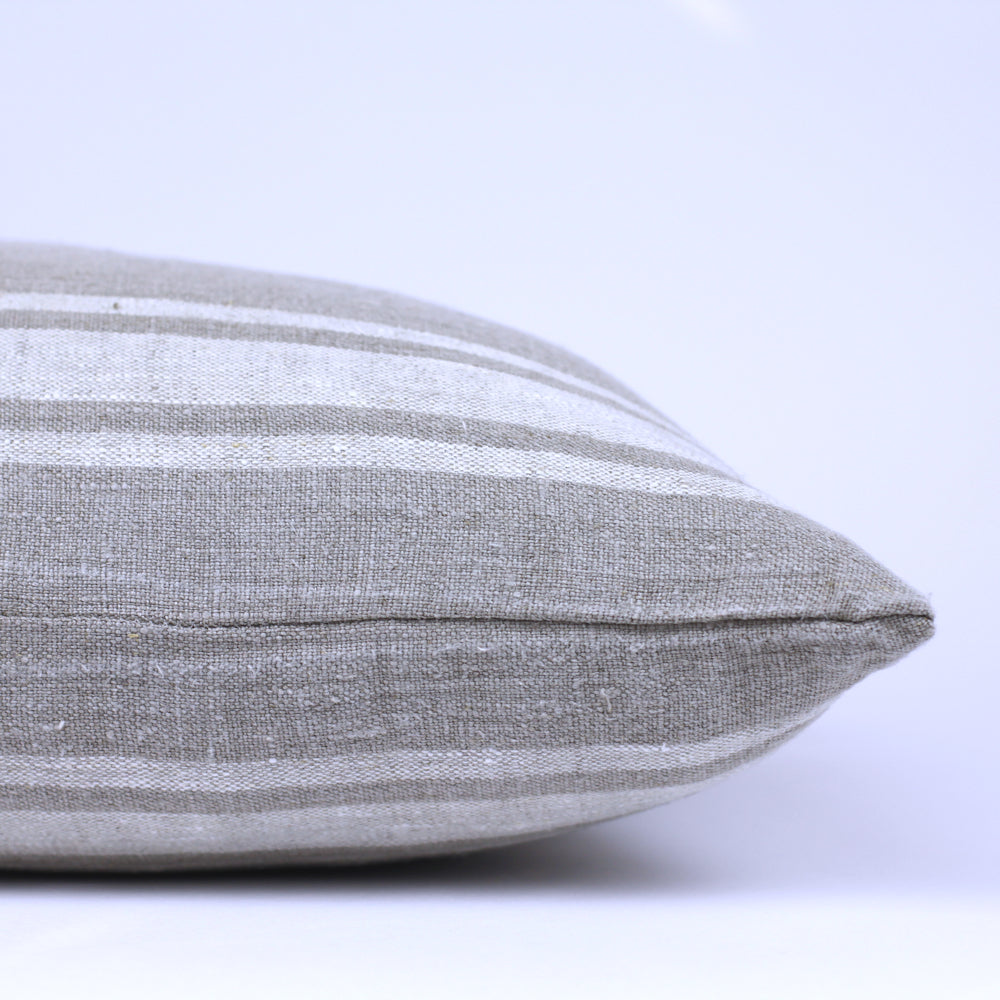 Linen Pillow Cover - Lumbar - Natural with Basic Light Natural Stripes - 12 x 20 - Stonewashed - Luxury Thick Linen