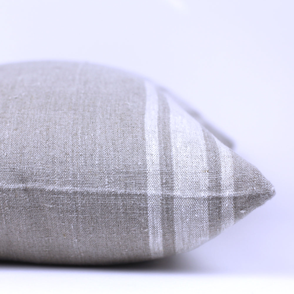 Linen Pillow Cover - Lumbar - Natural with Basic Light Natural Stripes - 12 x 20 - Stonewashed - Luxury Thick Linen
