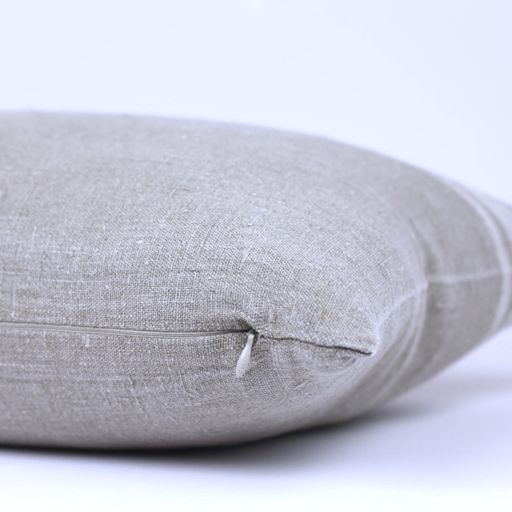 Linen Pillow Cover - Lumbar - Natural with Basic Light Natural Stripes - 12 x 20 - Stonewashed - Luxury Thick Linen