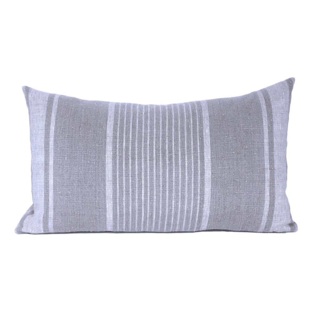 Linen Pillow Cover - Lumbar - Natural with Light Natural Pinstripes - 12 x 20 - Stonewashed - Luxury Thick Linen
