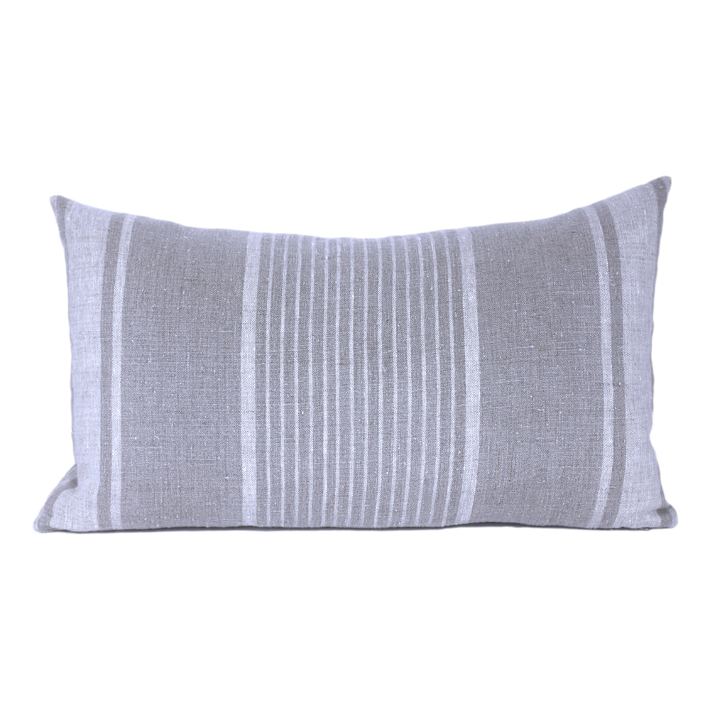 Linen Pillow Cover - Lumbar - Natural with Light Natural Pinstripes  - 12 x 20 - Stonewashed - Luxury Thick Linen