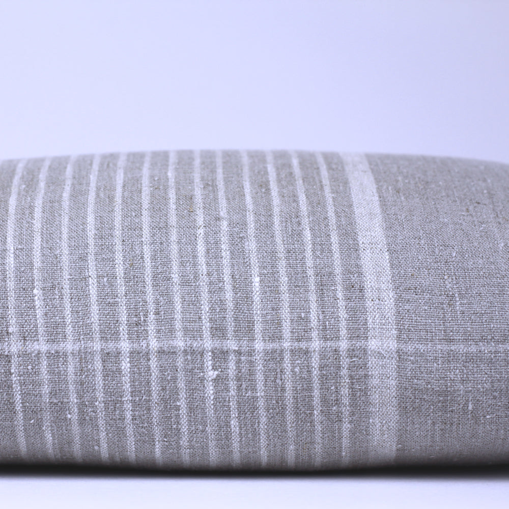 Linen Pillow Cover - Lumbar - Natural with Light Natural Pinstripes  - 12 x 20 - Stonewashed - Luxury Thick Linen