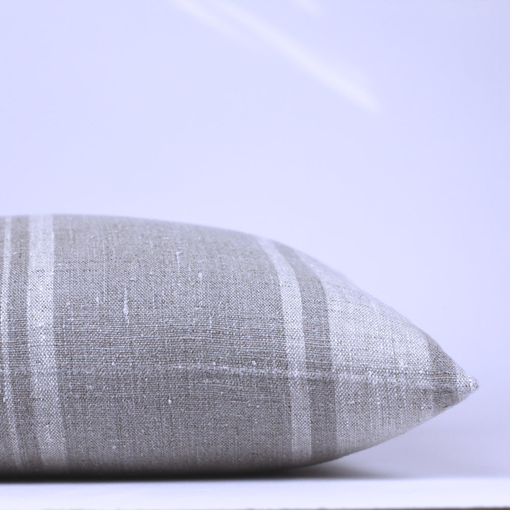 Linen Pillow Cover - Lumbar - Natural with Light Natural Pinstripes - 12 x 20 - Stonewashed - Luxury Thick Linen