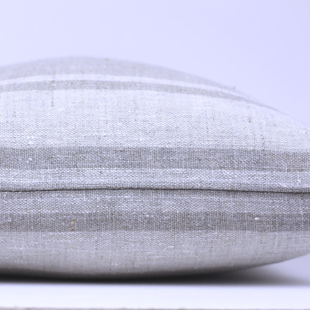 Linen Pillow Cover - Lumbar - Natural with Light Natural Pinstripes - 12 x 20 - Stonewashed - Luxury Thick Linen