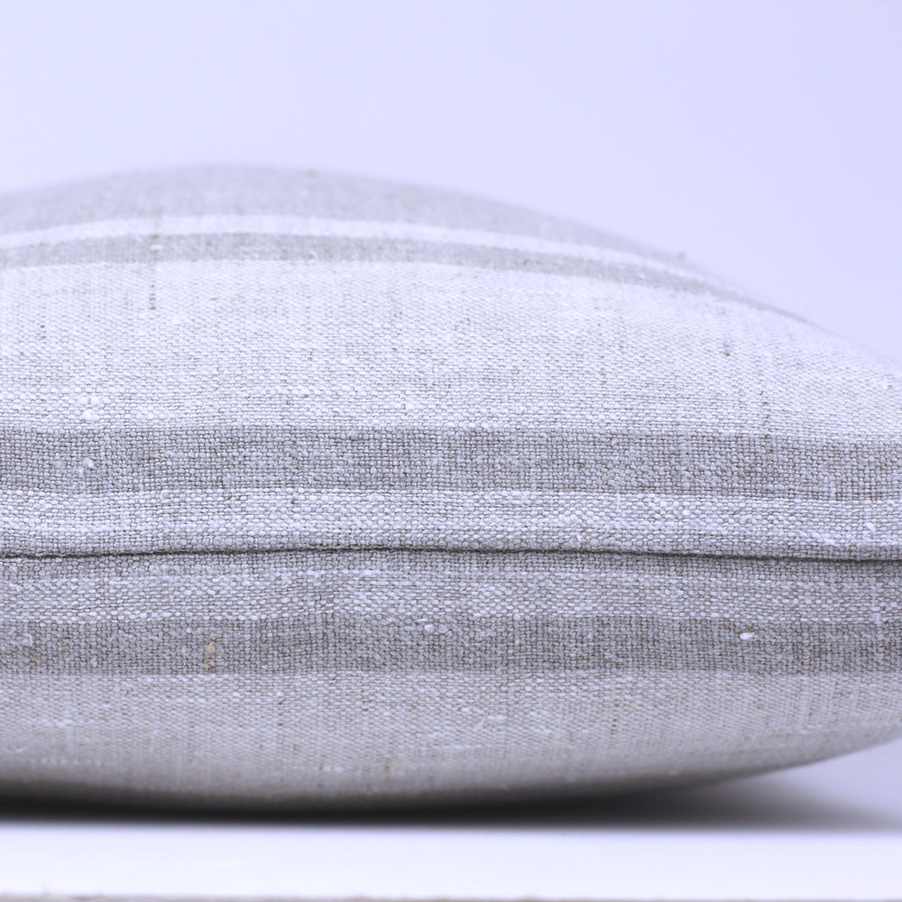 Linen Pillow Cover - Lumbar - Natural with Light Natural Pinstripes  - 12 x 20 - Stonewashed - Luxury Thick Linen