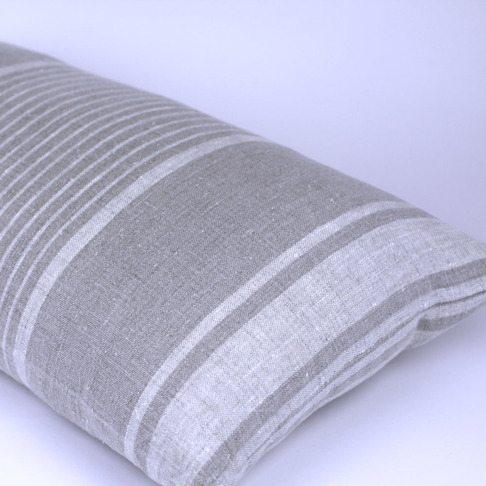 Linen Pillow Cover - Lumbar - Natural with Light Natural Pinstripes - 12 x 20 - Stonewashed - Luxury Thick Linen