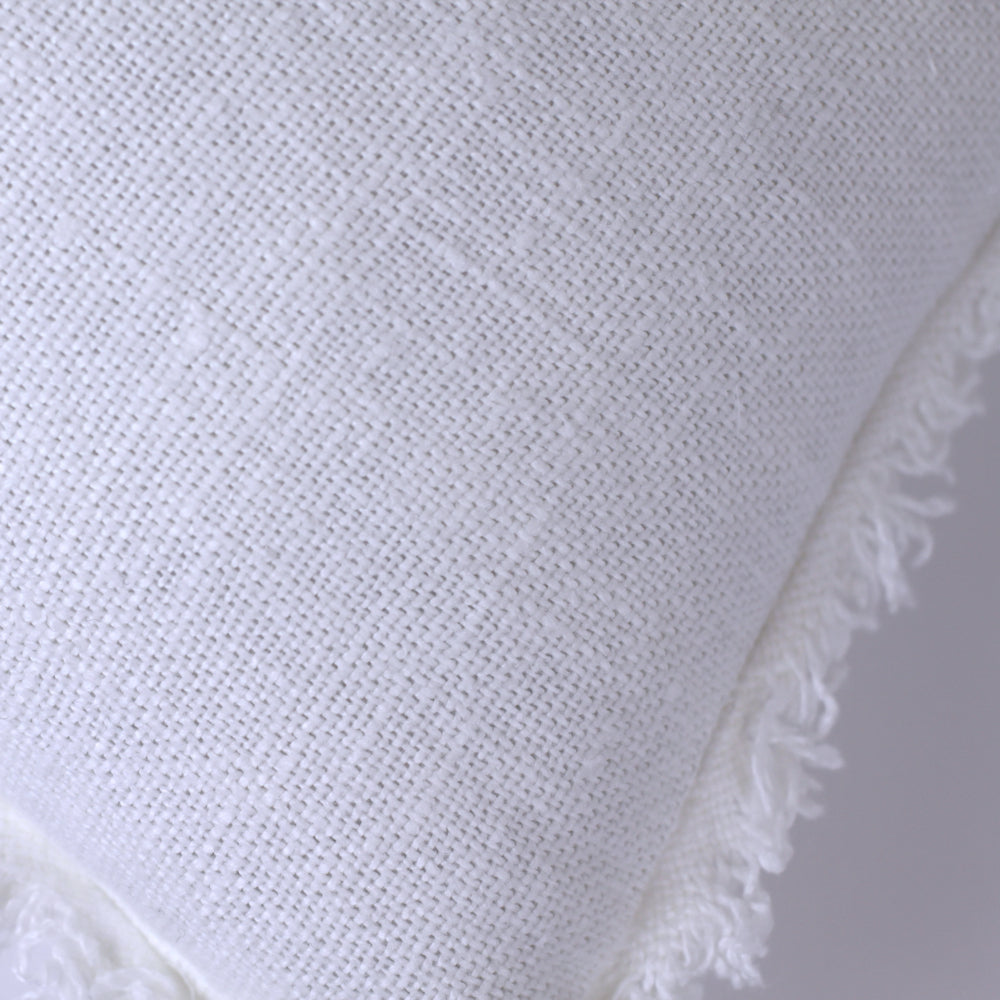 Linen Pillow Cover - Lumbar - White Open Weave with Frayed Edges - 12 x 20 - Stonewashed - Luxury Thick Linen