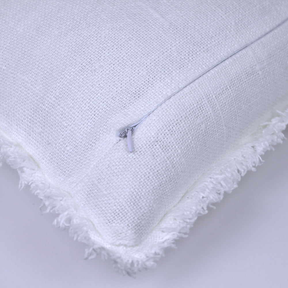 Linen Pillow Cover - Lumbar - White Open Weave with Frayed Edges - 12 x 20 - Stonewashed - Luxury Thick Linen