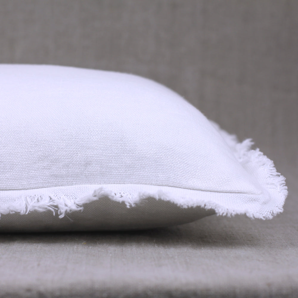 Linen Pillow Cover - Lumbar - White with Frayed Edges - 12 x 20 - Stonewashed - Luxury Thick Linen