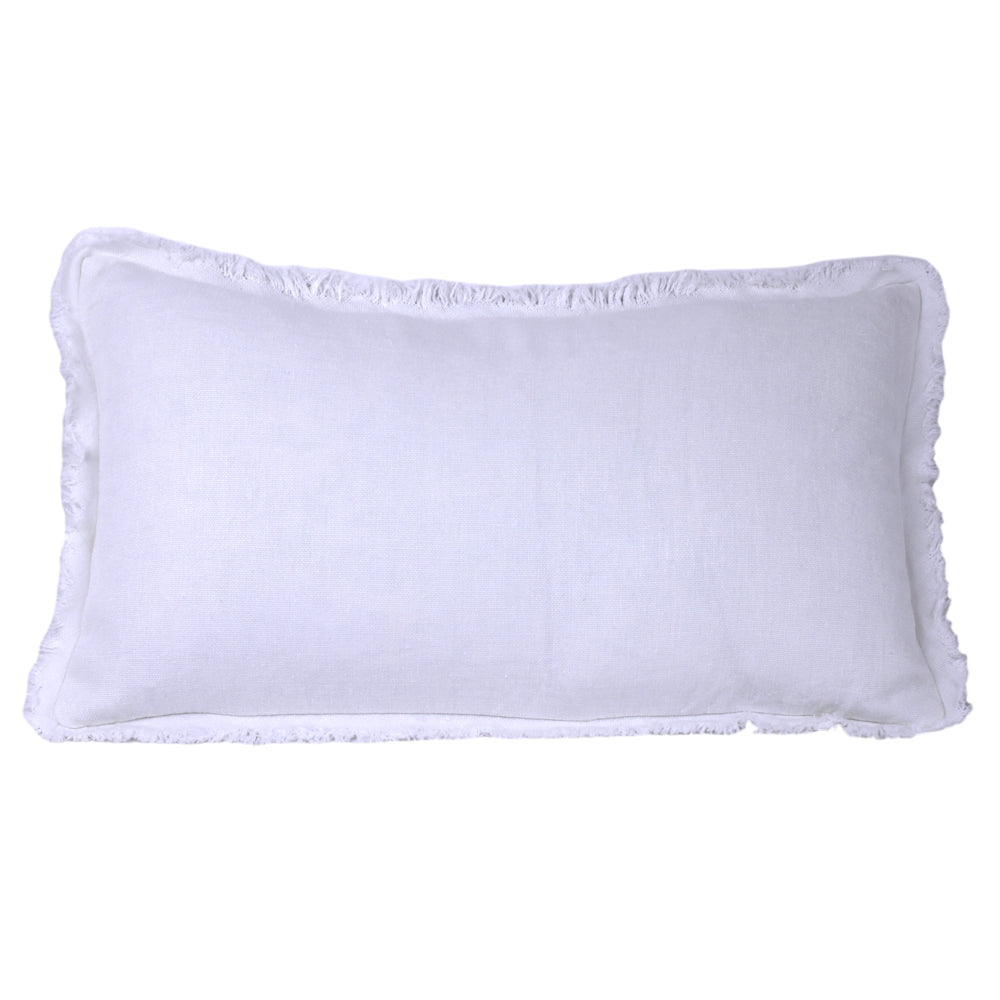 Linen Pillow Cover - Lumbar - White with Frayed Edges - 12 x 20 - Stonewashed - Luxury Thick Linen
