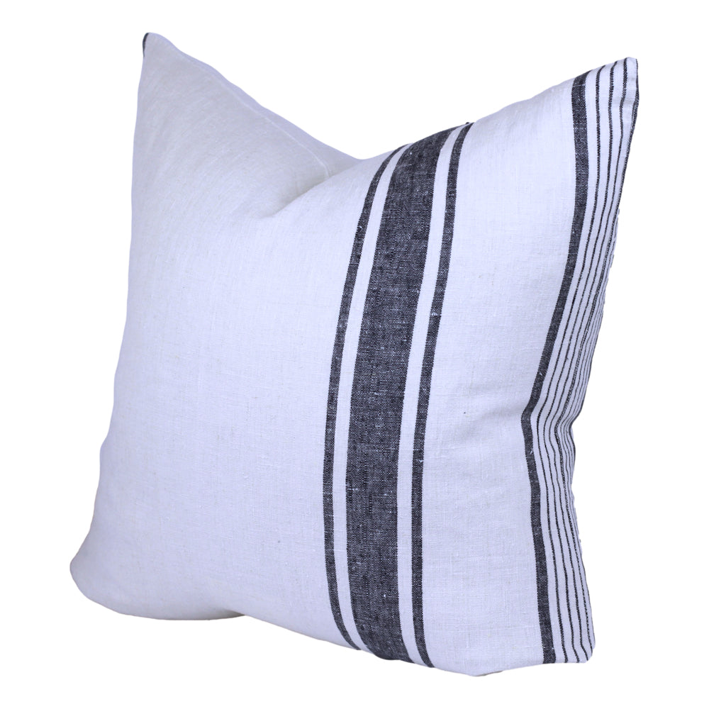 Linen Pillow Cover - Sham - Antique White with Black Pinstripes 2 - 22 x 22 - Stonewashed - Luxury Thick Linen