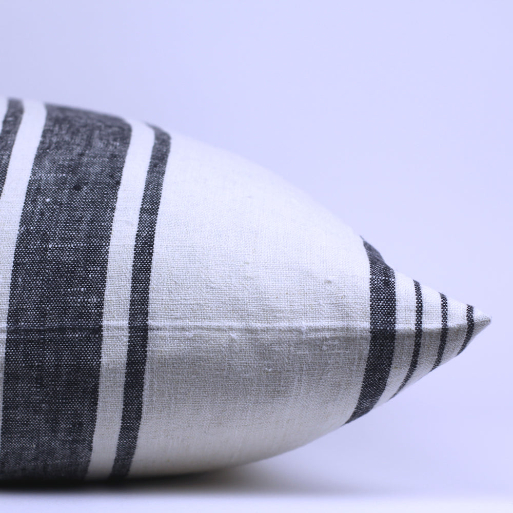 Linen Pillow Cover - Sham - Antique White with Black Pinstripes 2 - 22 x 22 - Stonewashed - Luxury Thick Linen