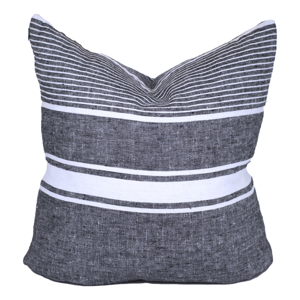 Linen Pillow Cover - Sham - Black with White Pinstripes - 22 x 22 - Stonewashed - Luxury Thick Linen
