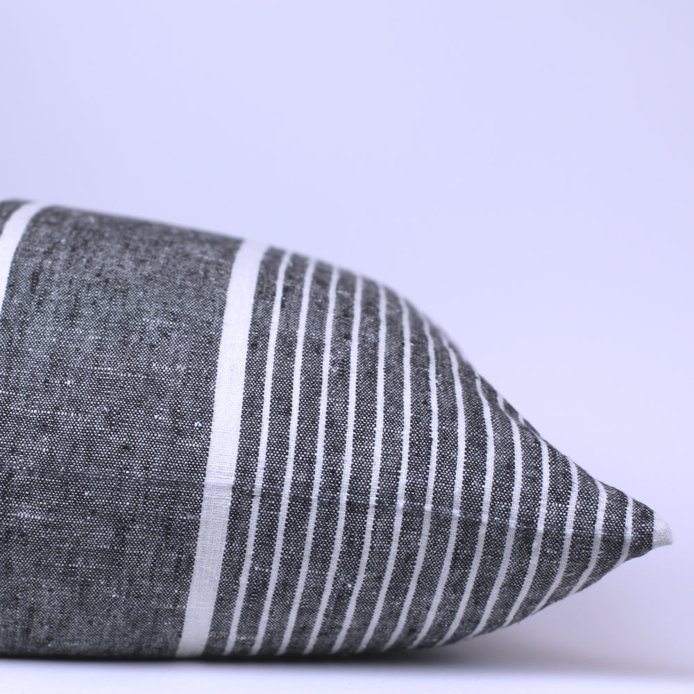 Linen Pillow Cover - Sham - Black with White Pinstripes - 22 x 22 - Stonewashed - Luxury Thick Linen