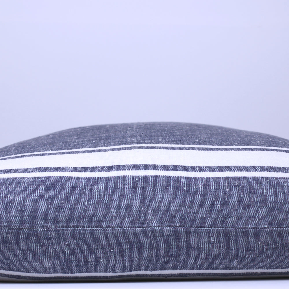 Linen Pillow Cover - Sham - Blue with Basic White Stripes - 22 x 22 - Stonewashed - Luxury Thick Linen