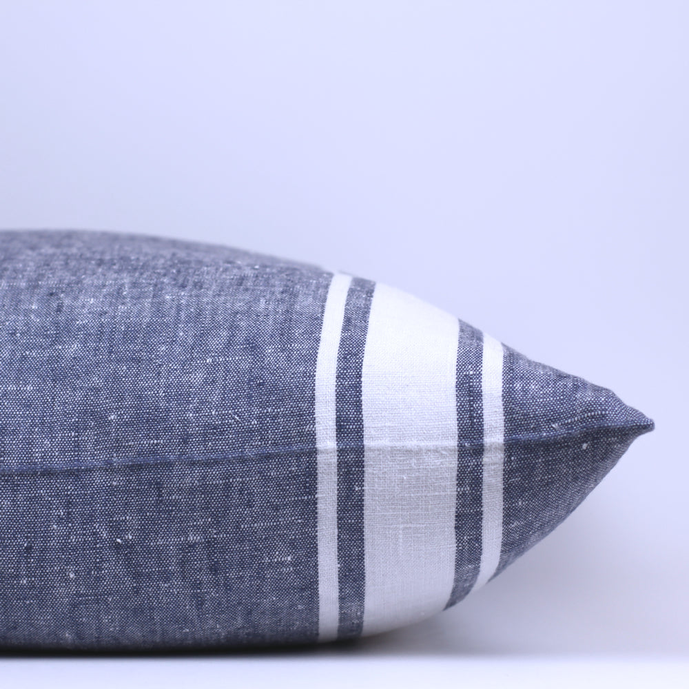 Linen Pillow Cover - Sham - Blue with Basic White Stripes - 22 x 22 - Stonewashed - Luxury Thick Linen