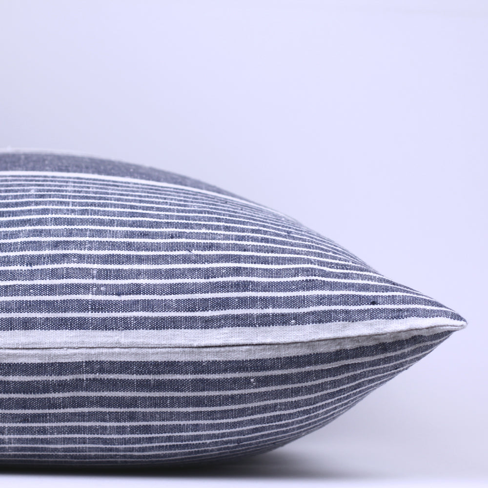 Linen Pillow Cover - Sham - Blue with White Pinstripes - 22 x 22 - Stonewashed - Luxury Thick Linen