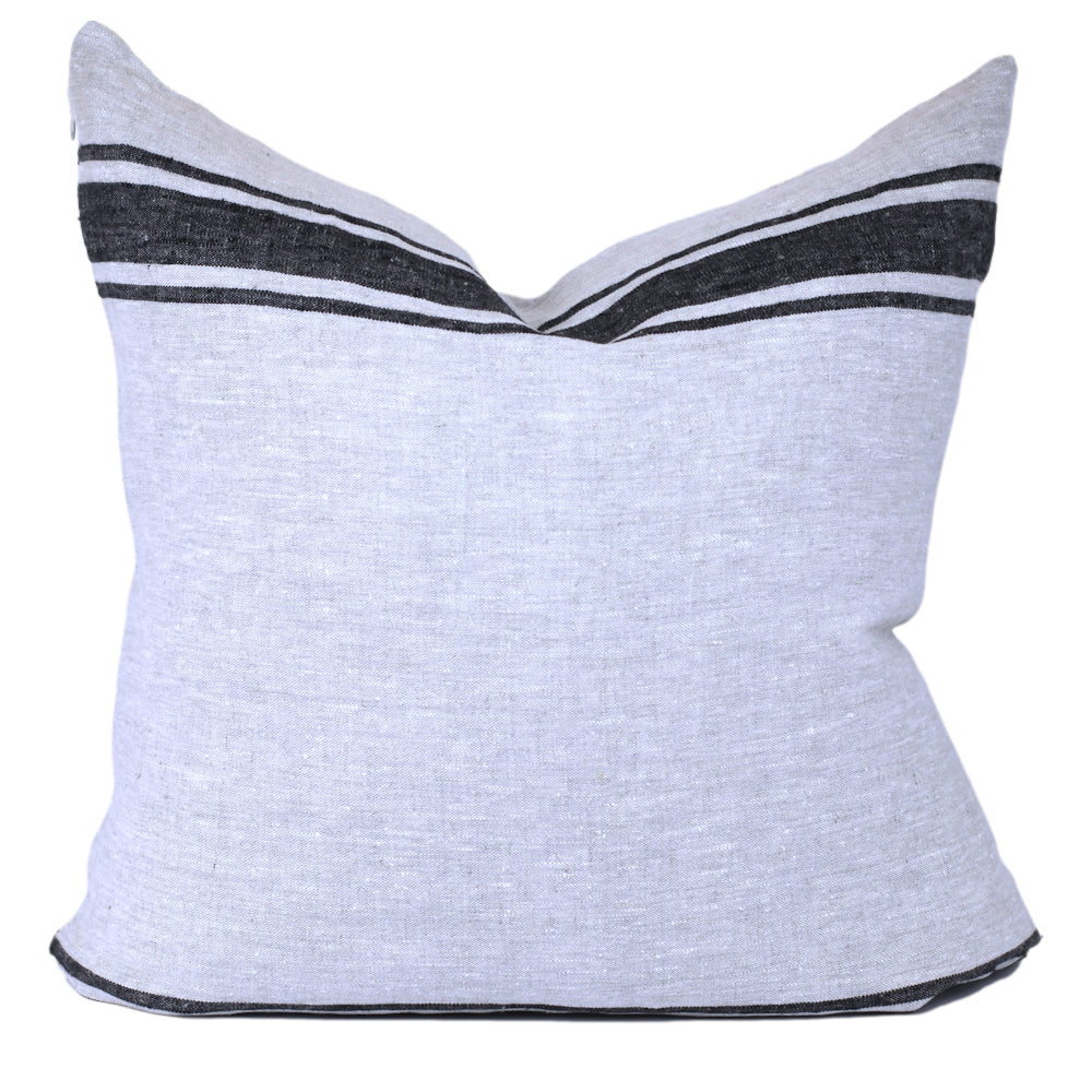 Linen Pillow Cover - Sham - Grey with Basic Black Stripes - 22 x 22 - Stonewashed - Luxury Thick Linen