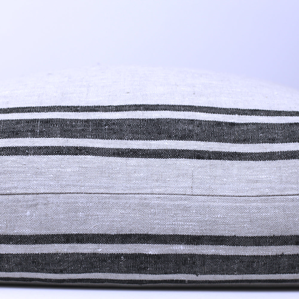 Linen Pillow Cover - Sham - Grey with Basic Black Stripes - 22 x 22 - Stonewashed - Luxury Thick Linen