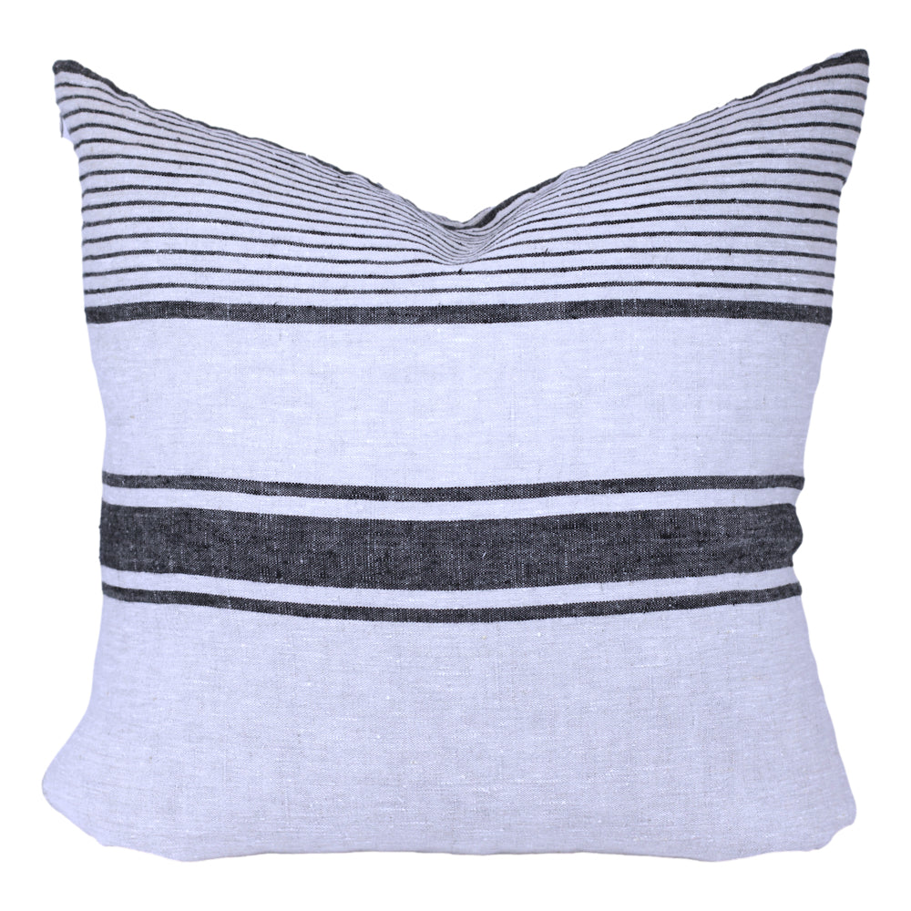 Linen Pillow Cover - Sham - Grey with Black Pinstripes - 22 x 22 - Stonewashed - Luxury Thick Linen