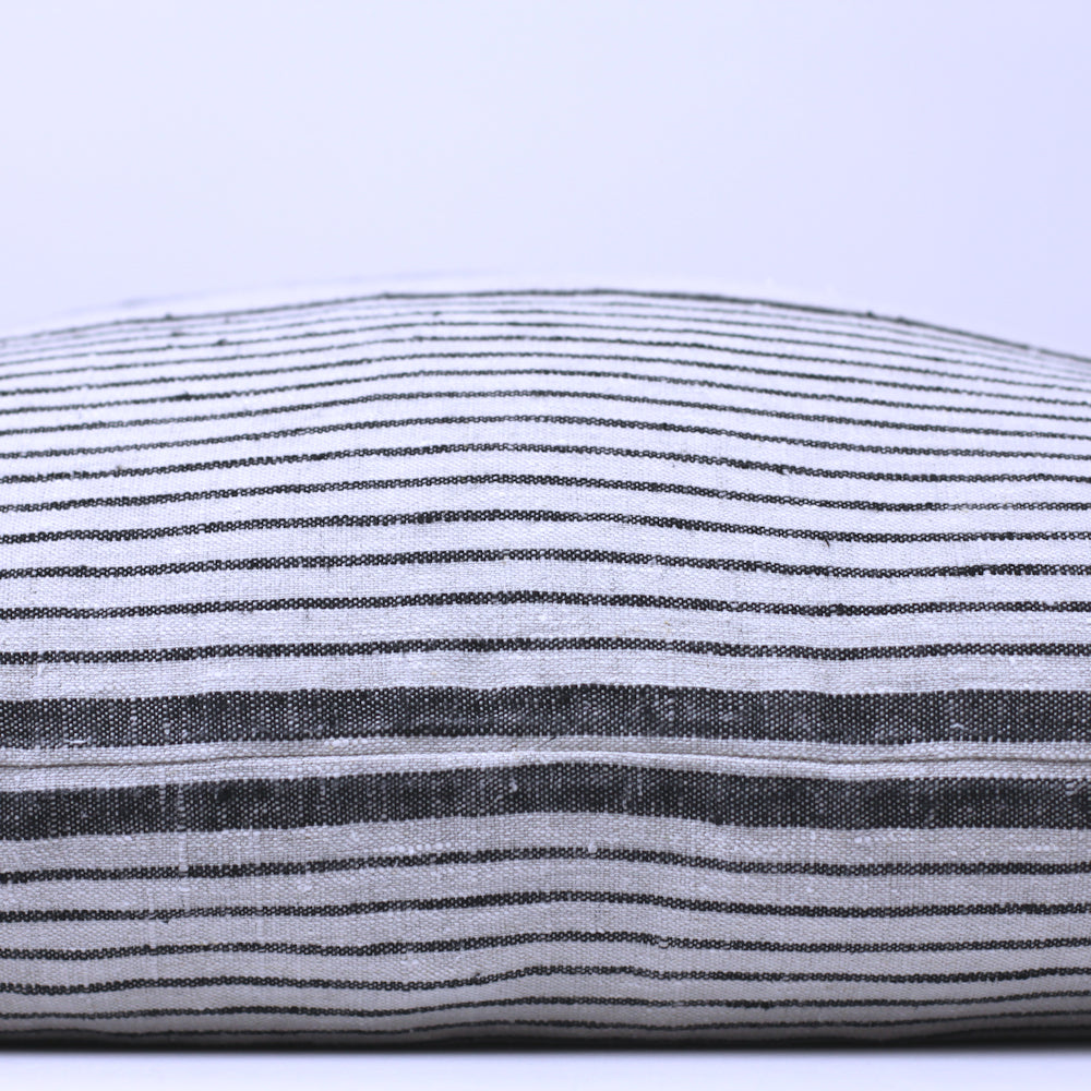 Linen Pillow Cover - Sham - Grey with Black Pinstripes - 22 x 22 - Stonewashed - Luxury Thick Linen