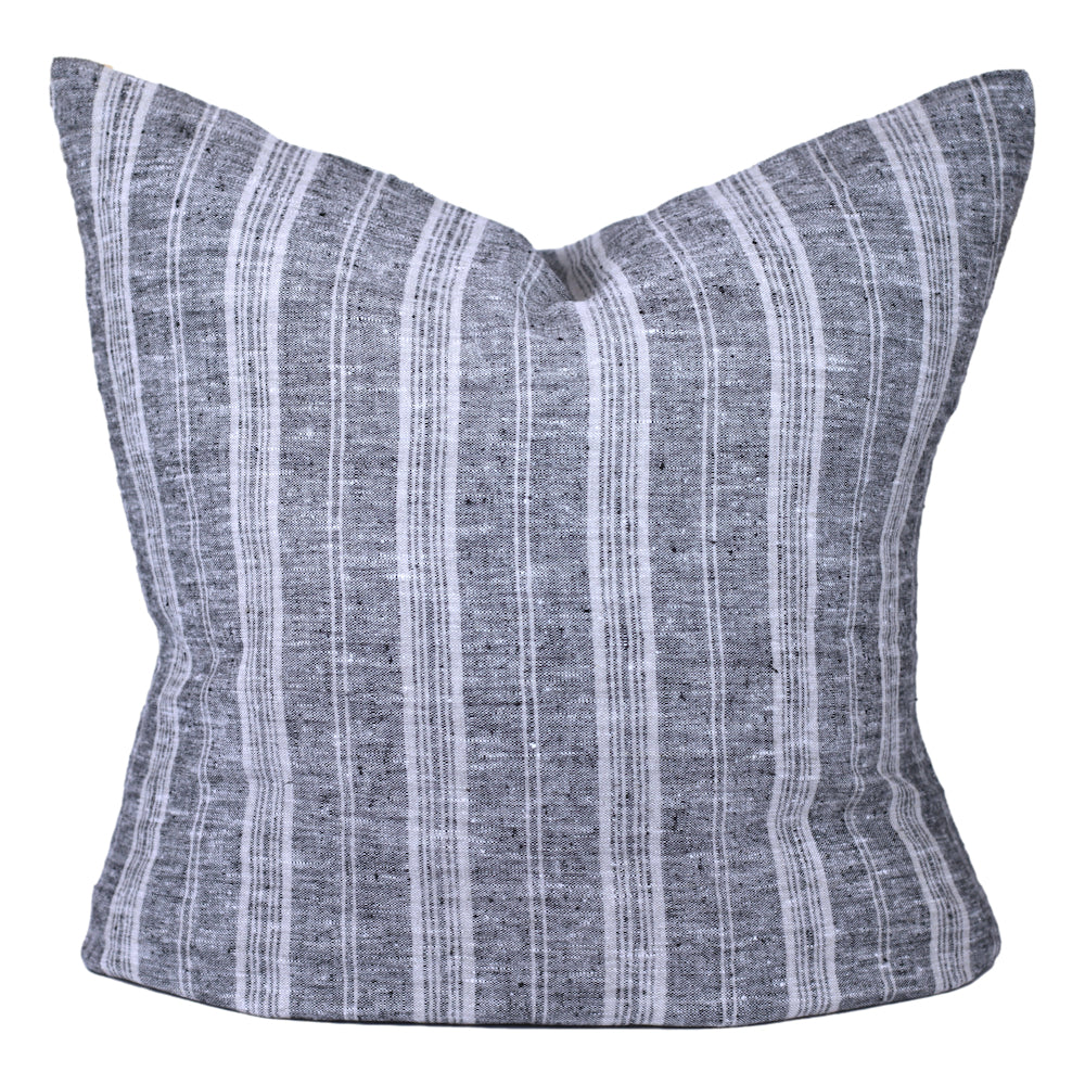 Linen Pillow Cover - Sham - Heather Black with Light Natural Stripes - 24 x 24 - Stonewashed - Luxury Thick Linen