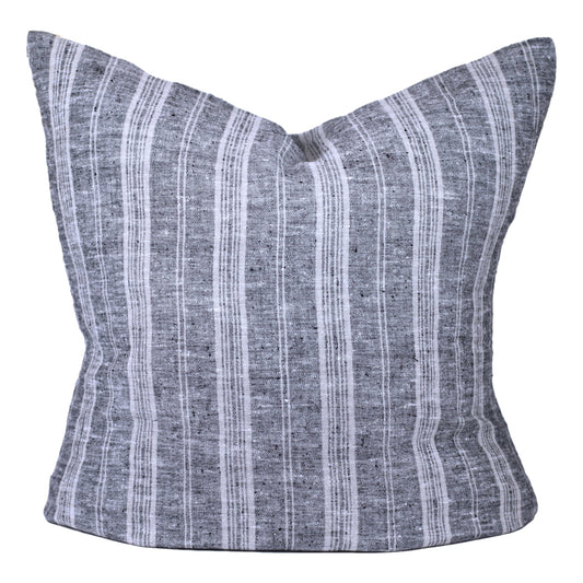 Linen Pillow Cover - Sham - Heather Black with Light Natural Stripes - 24 x 24 - Stonewashed - Luxury Thick Linen