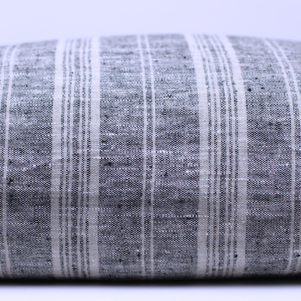 Linen Pillow Cover - Sham - Heather Black with Light Natural Stripes - 24 x 24 - Stonewashed - Luxury Thick Linen