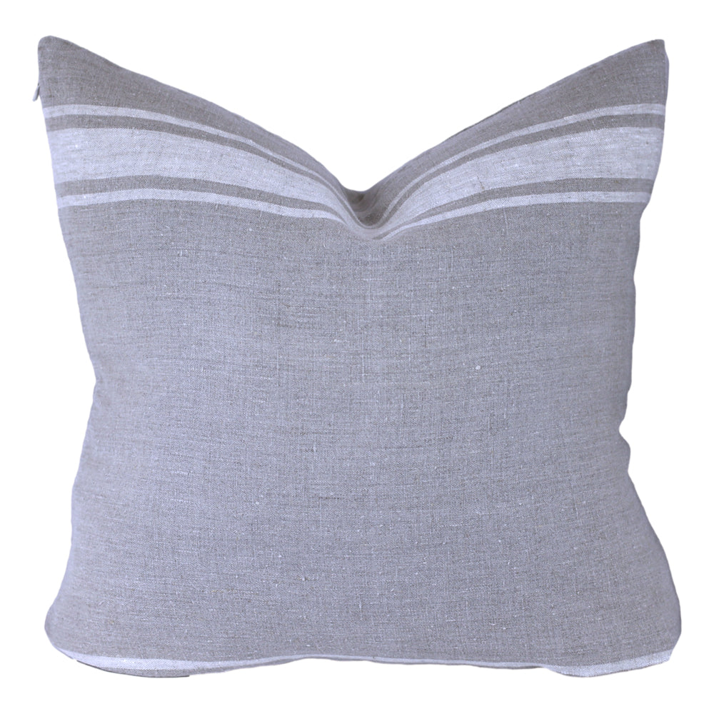Linen Pillow Cover - Sham - Natural with Basic Light Natural Stripes - 22 x 22 - Stonewashed - Luxury Thick Linen