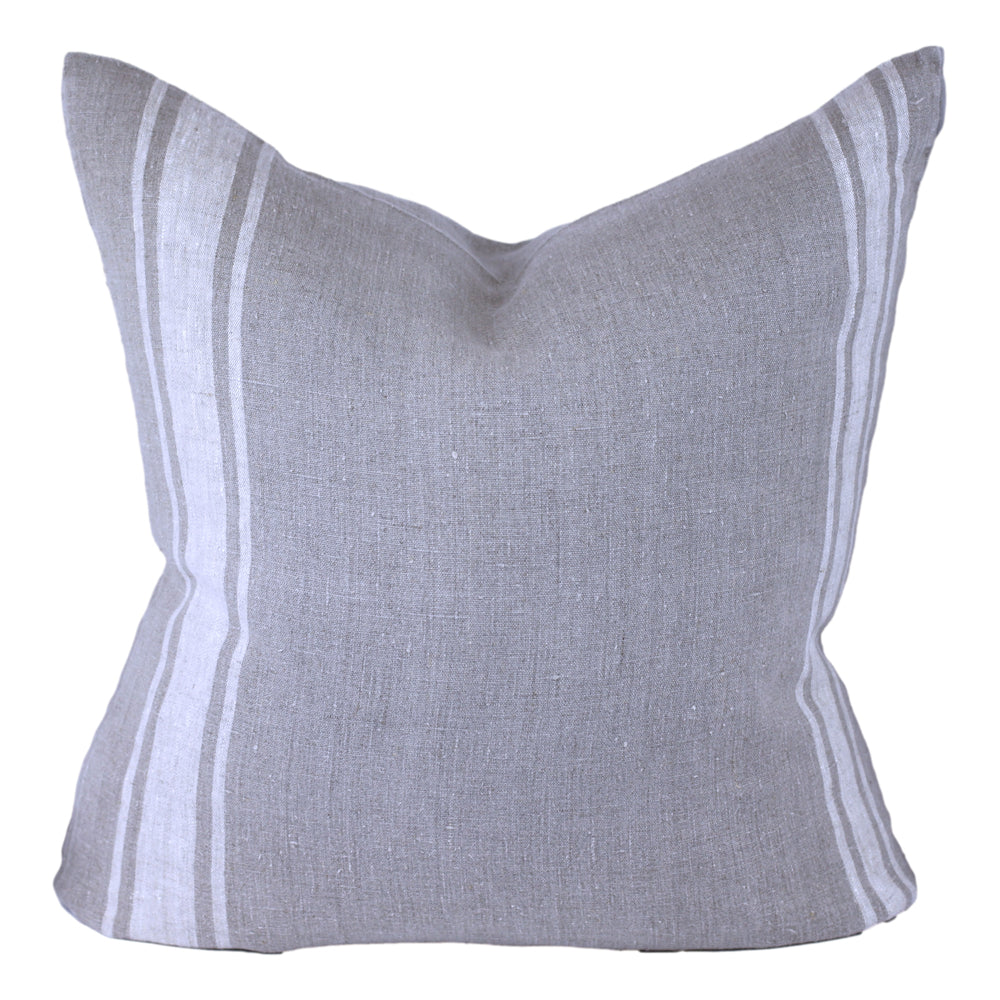 Linen Pillow Cover - Sham - Natural with Basic Light Natural Stripes - 22 x 22 - Stonewashed - Luxury Thick Linen
