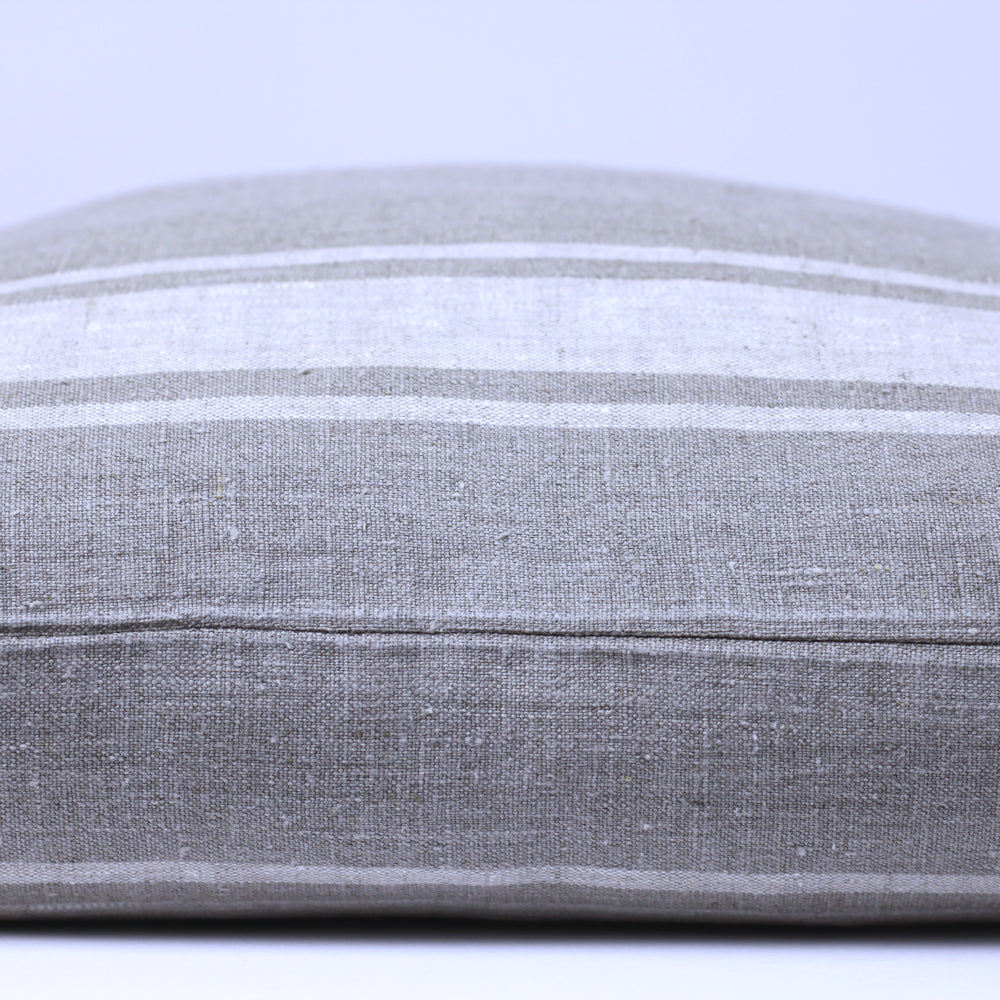 Linen Pillow Cover - Sham - Natural with Basic Light Natural Stripes - 22 x 22 - Stonewashed - Luxury Thick Linen