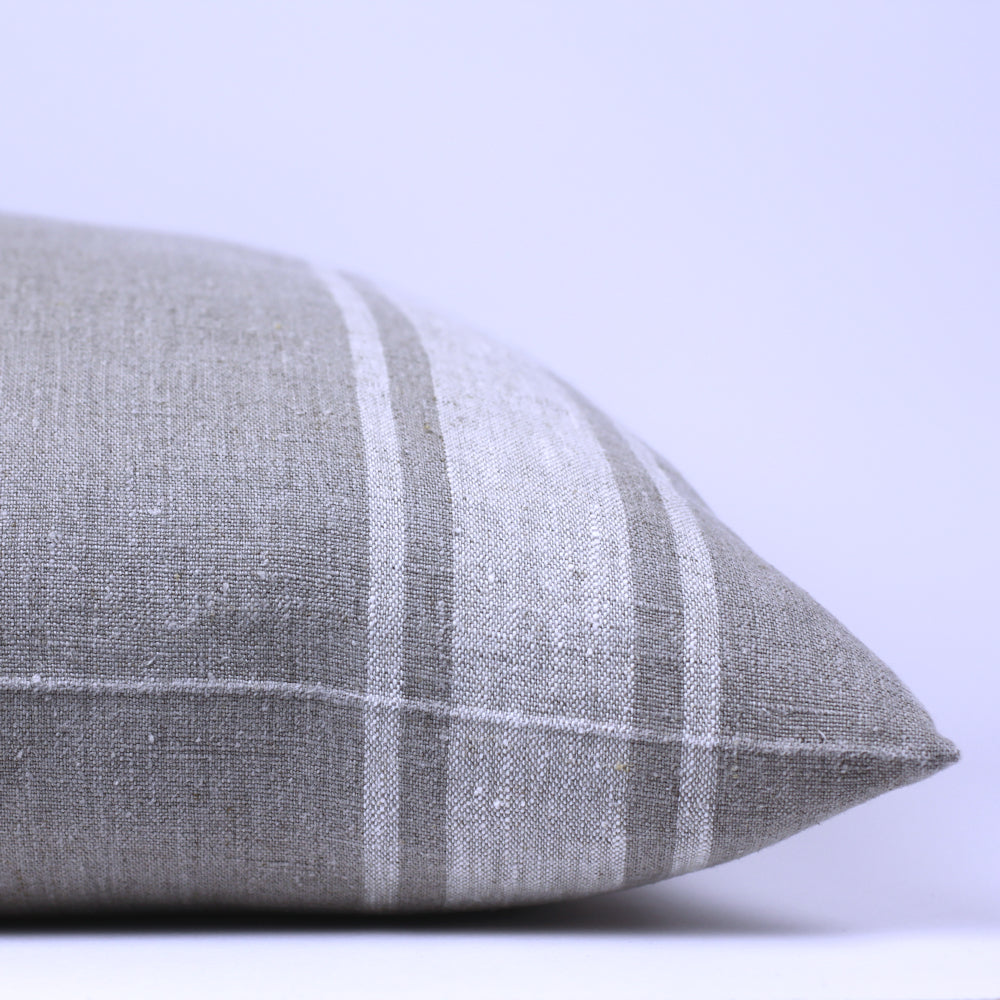 Linen Pillow Cover - Sham - Natural with Basic Light Natural Stripes - 22 x 22 - Stonewashed - Luxury Thick Linen