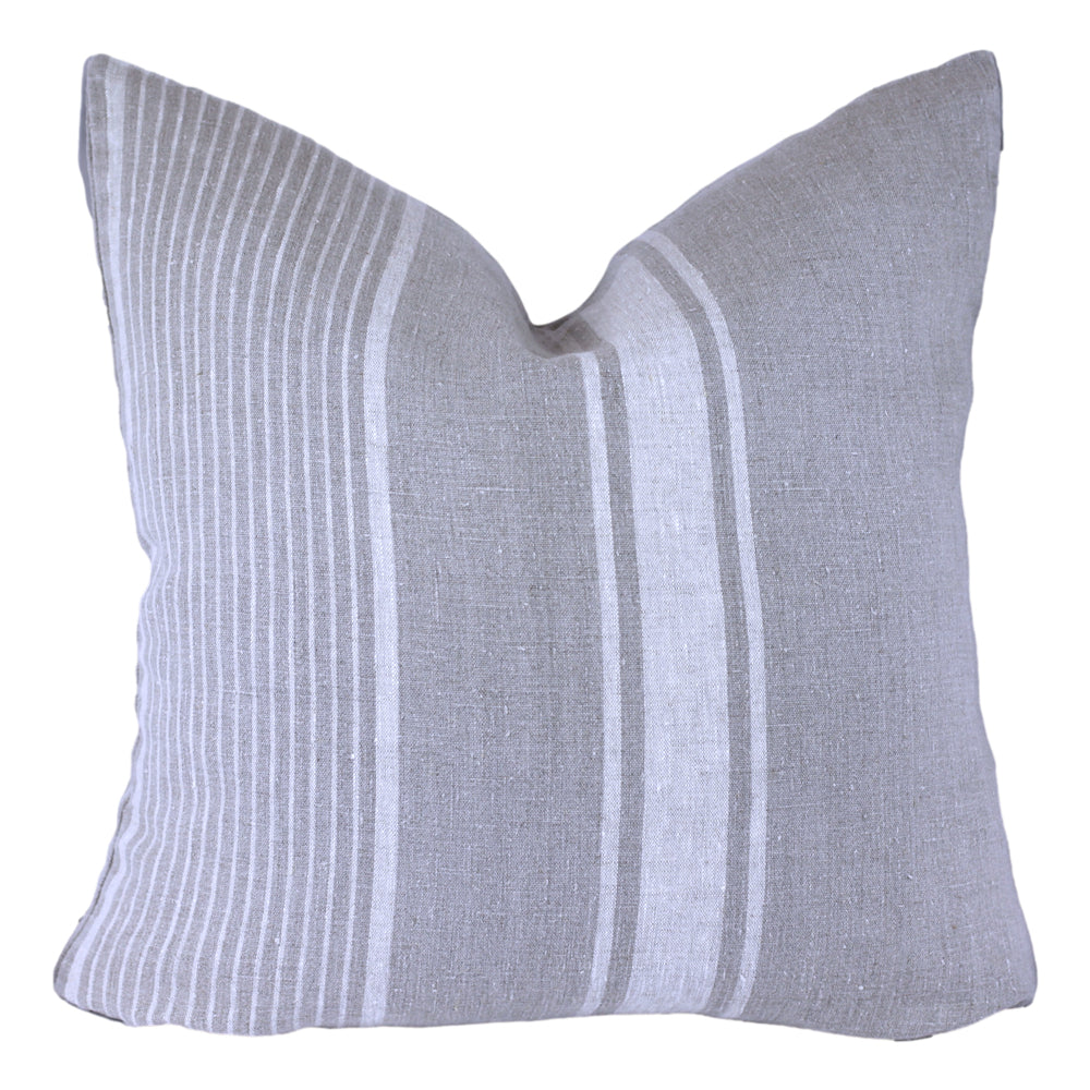 Linen Pillow Cover - Sham - Natural with Light Natural Pinstripes - 22 x 22 - Stonewashed - Luxury Thick Linen