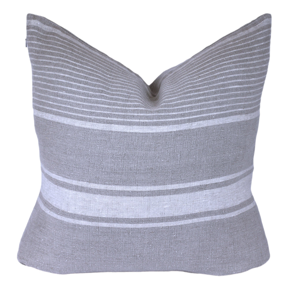 Linen Pillow Cover - Sham - Natural with Light Natural Pinstripes - 22 x 22 - Stonewashed - Luxury Thick Linen