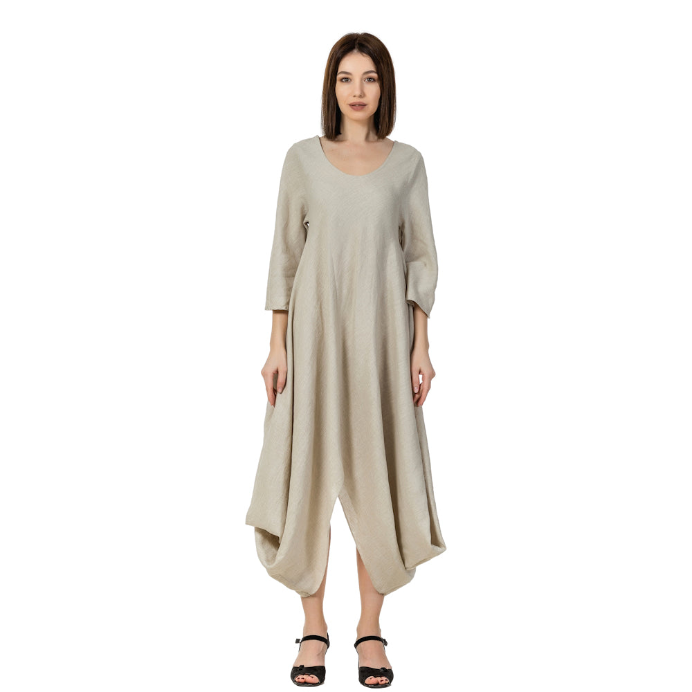 Linen Dress Lucia - Light Natural - Stonewashed - Luxury Medium Thick Linen