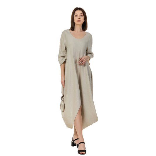 Linen Dress Lucia - Light Natural - Stonewashed - Luxury Medium Thick Linen