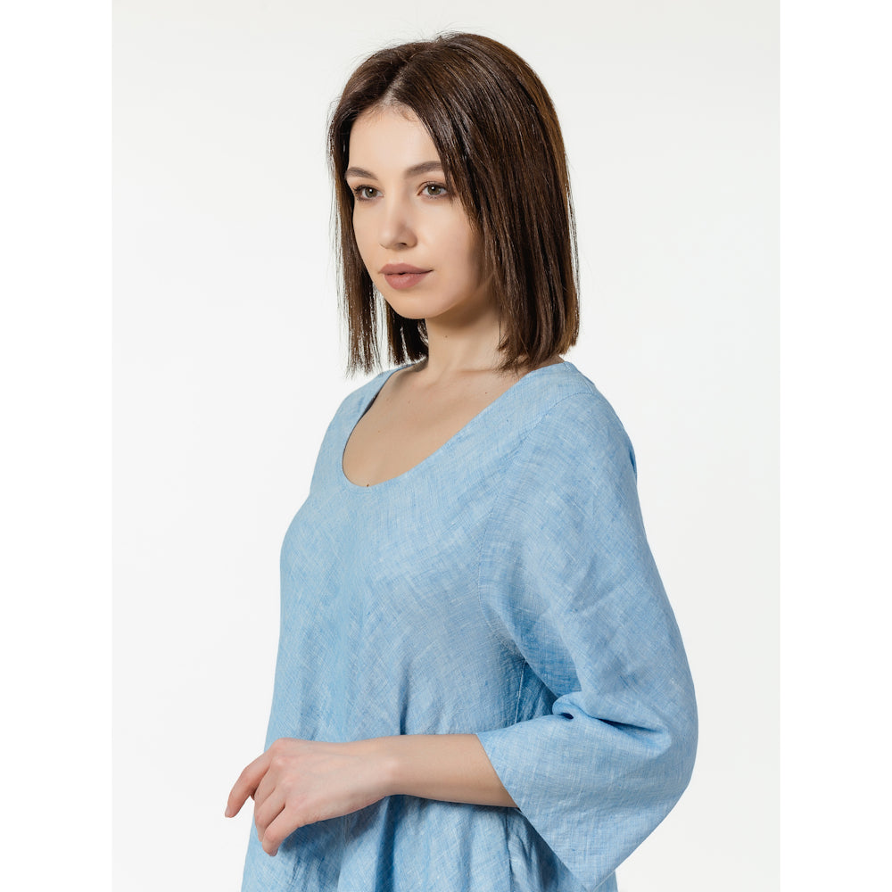 Linen Dress Paola - Light Blue - Stonewashed - Luxury Medium Thick Linen