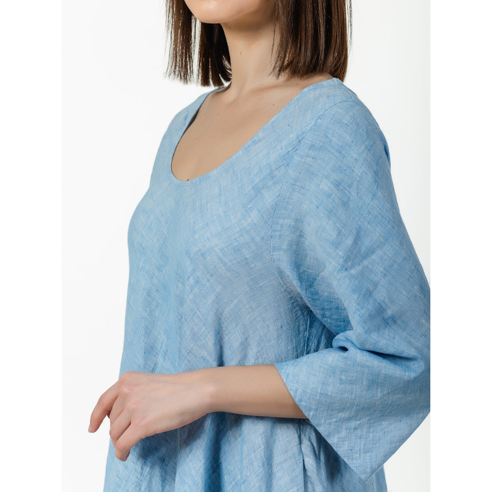 Linen Dress Paola - Light Blue - Stonewashed - Luxury Medium Thick Linen