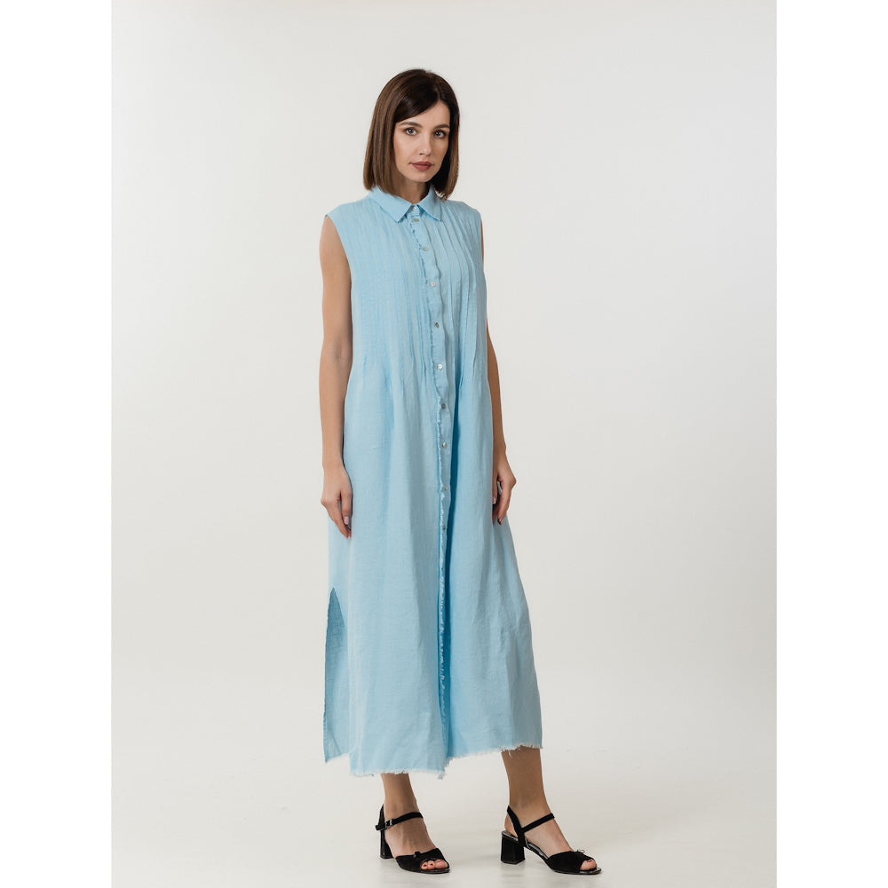 Linen Dress - Light Blue with Tucks - Stonewashed - Luxury Medium Thick Linen