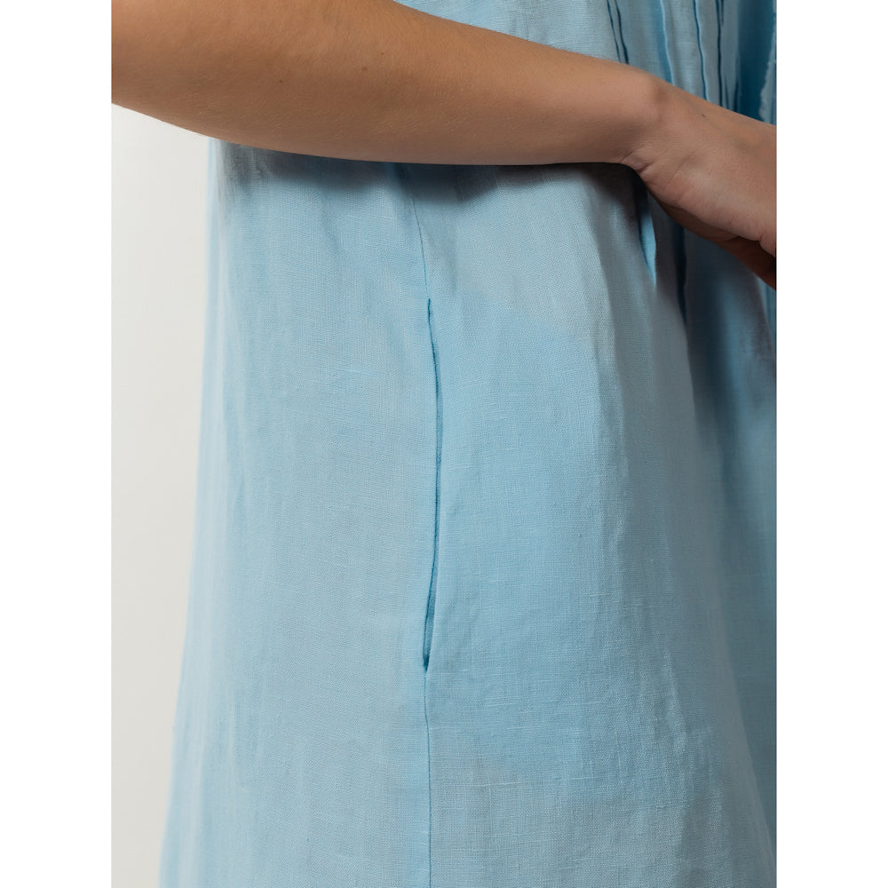Linen Dress - Light Blue with Tucks - Stonewashed - Luxury Medium Thick Linen