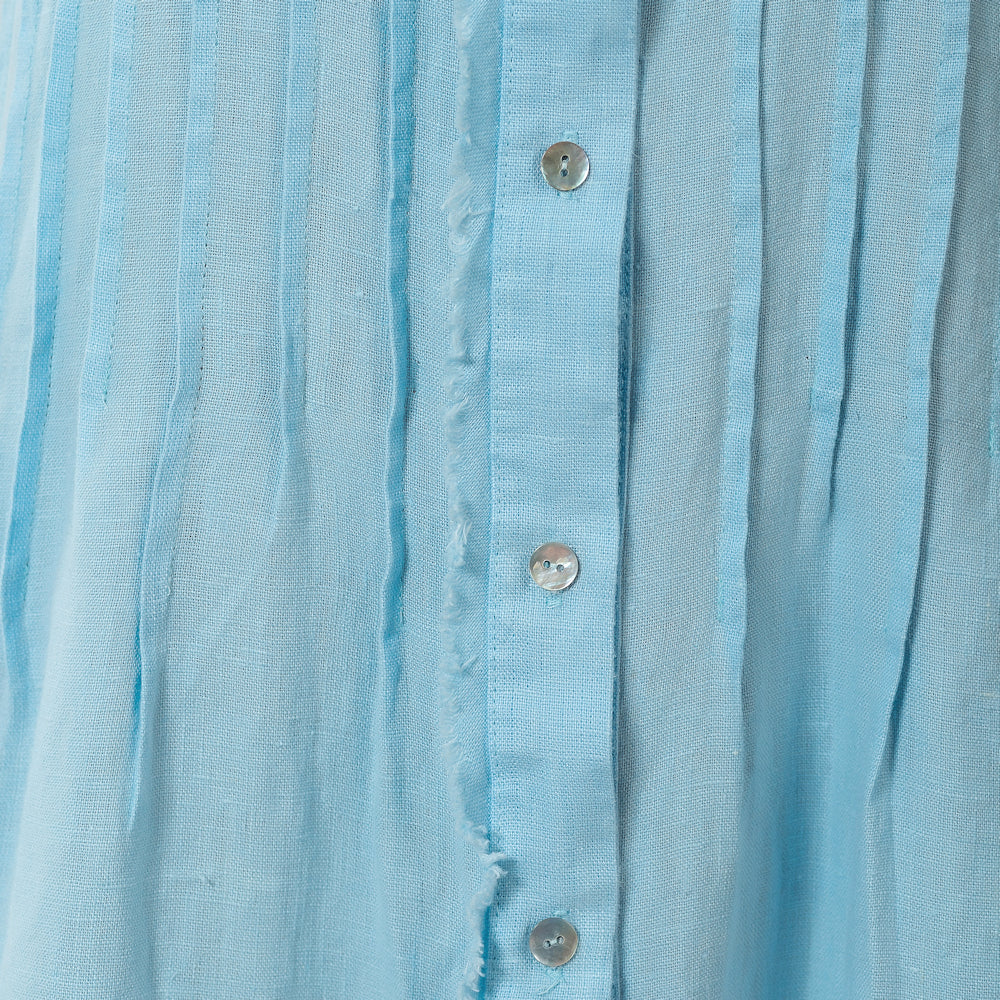 Linen Dress - Light Blue with Tucks - Stonewashed - Luxury Medium Thick Linen