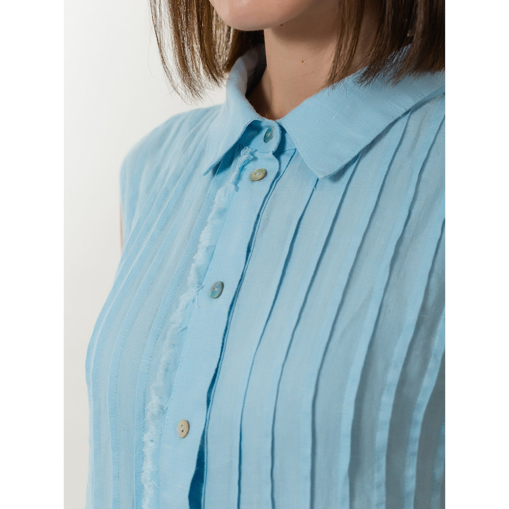 Linen Dress - Light Blue with Tucks - Stonewashed - Luxury Medium Thick Linen