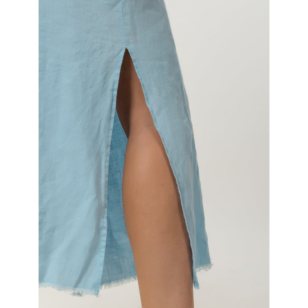 Linen Dress - Light Blue with Tucks - Stonewashed - Luxury Medium Thick Linen