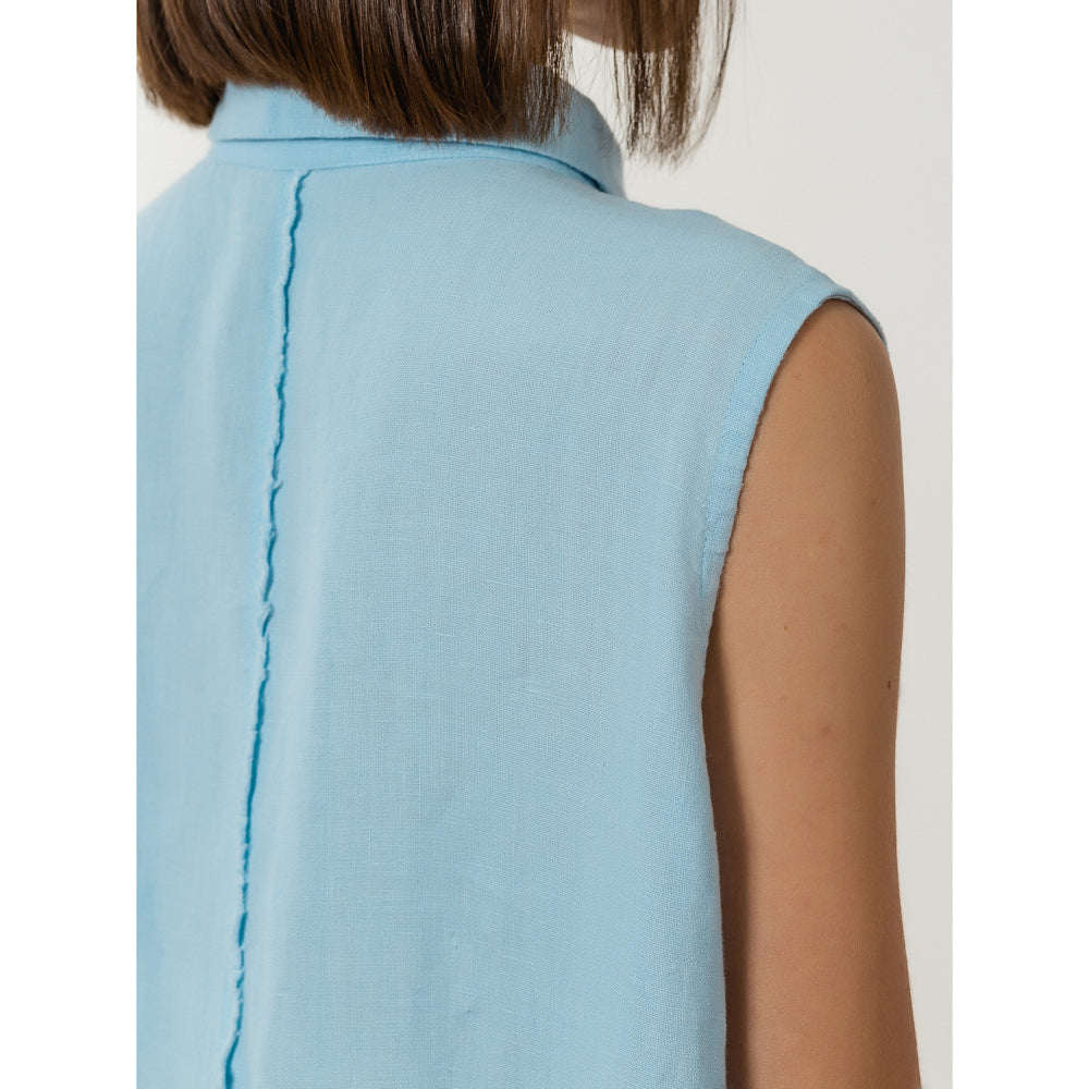 Linen Dress - Light Blue with Tucks - Stonewashed - Luxury Medium Thick Linen