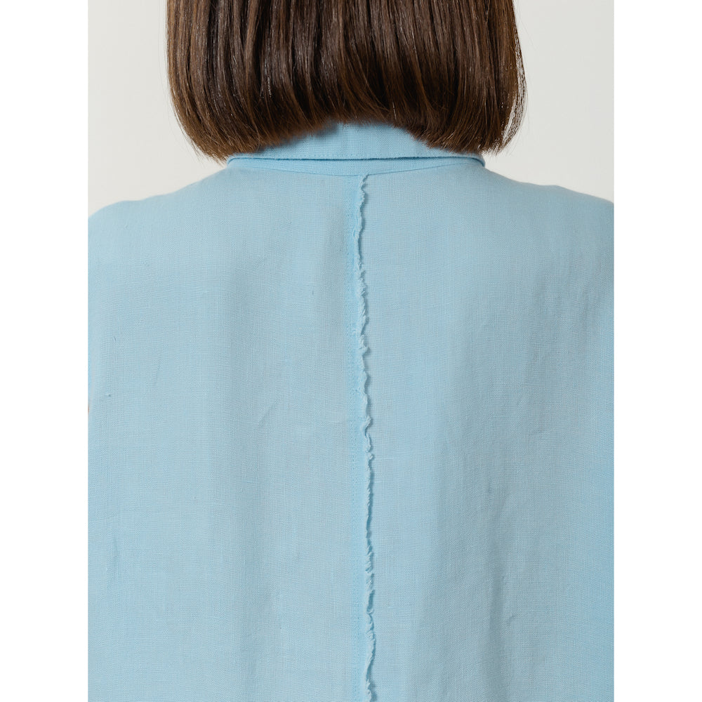 Linen Dress - Light Blue with Tucks - Stonewashed - Luxury Medium Thick Linen