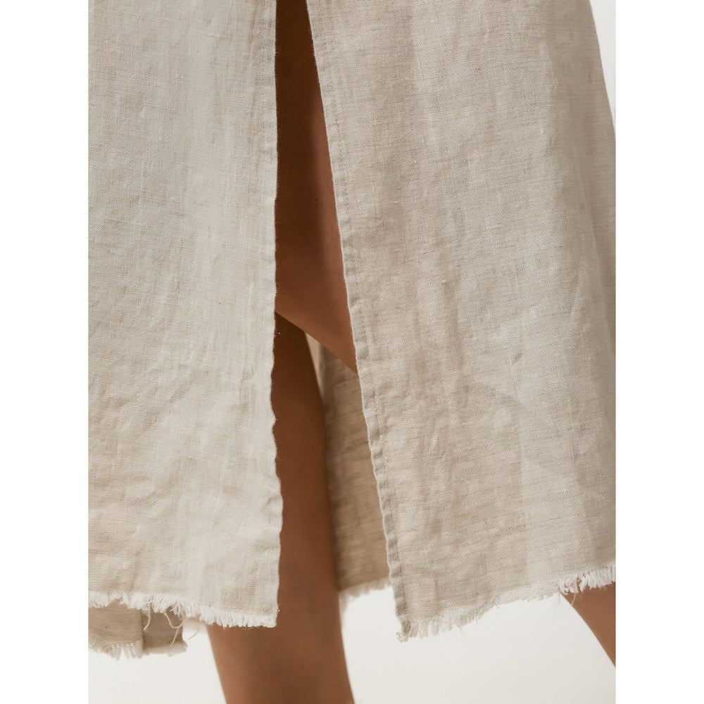 Linen Dress - Light Natural with Tucks - Stonewashed - Luxury Medium Thick Linen