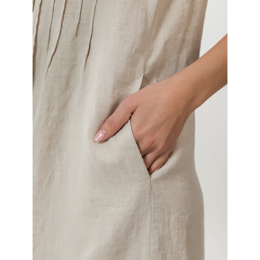 Linen Dress - Light Natural with Tucks - Stonewashed - Luxury Medium Thick Linen