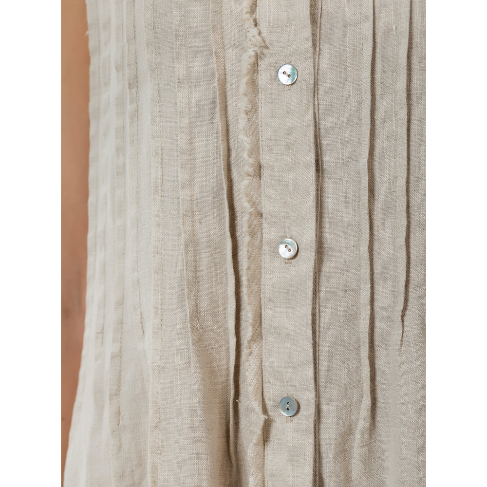 Linen Dress - Light Natural with Tucks - Stonewashed - Luxury Medium Thick Linen